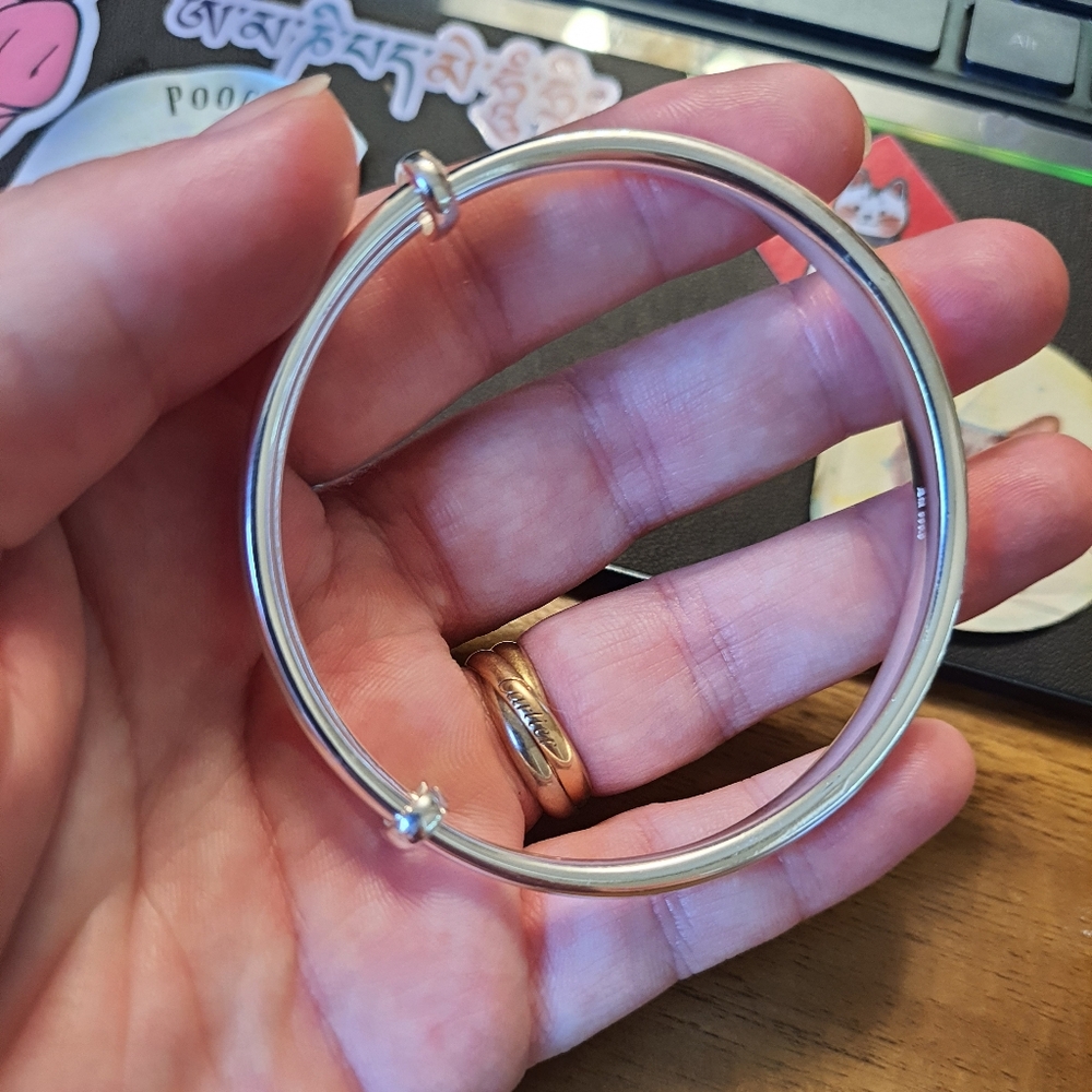 Solid 999.9 Sterling Silver Textured Bangle Bracelet
